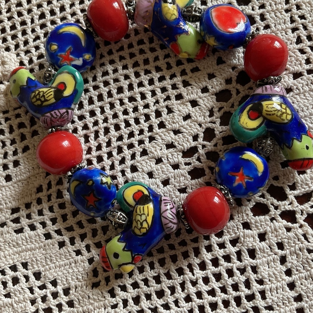 NWOT CERAMIC HAND MADE MULTICOLOR BEADS STRECH BRACELET - Picture 5 of 11